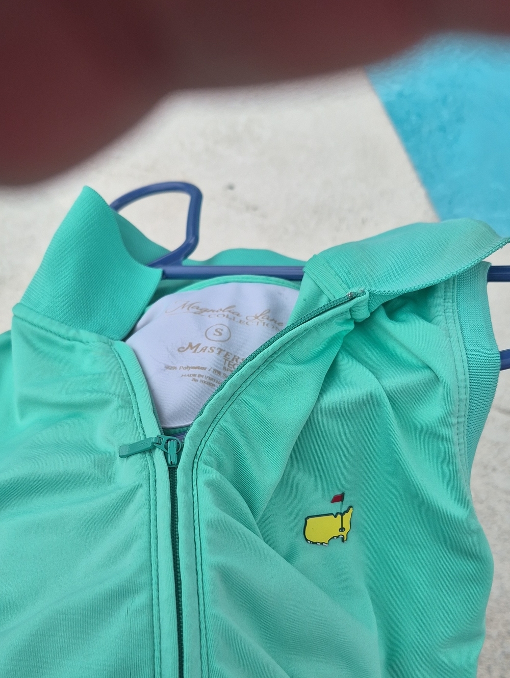 MAsters Mint Green Womans Zip-Front Short Sleeve with Yellow Logo